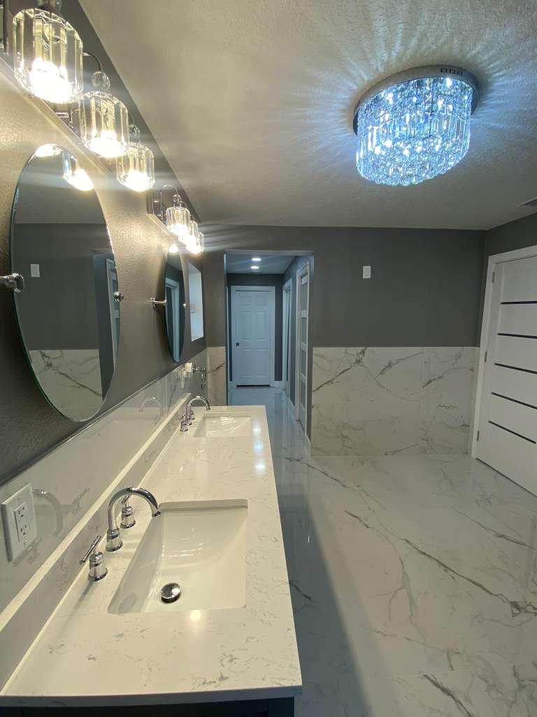 Design detail: natural stone surface with modern fixtures